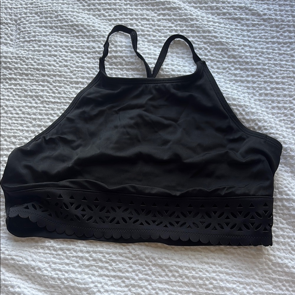 Black Lace Trim Swim Top